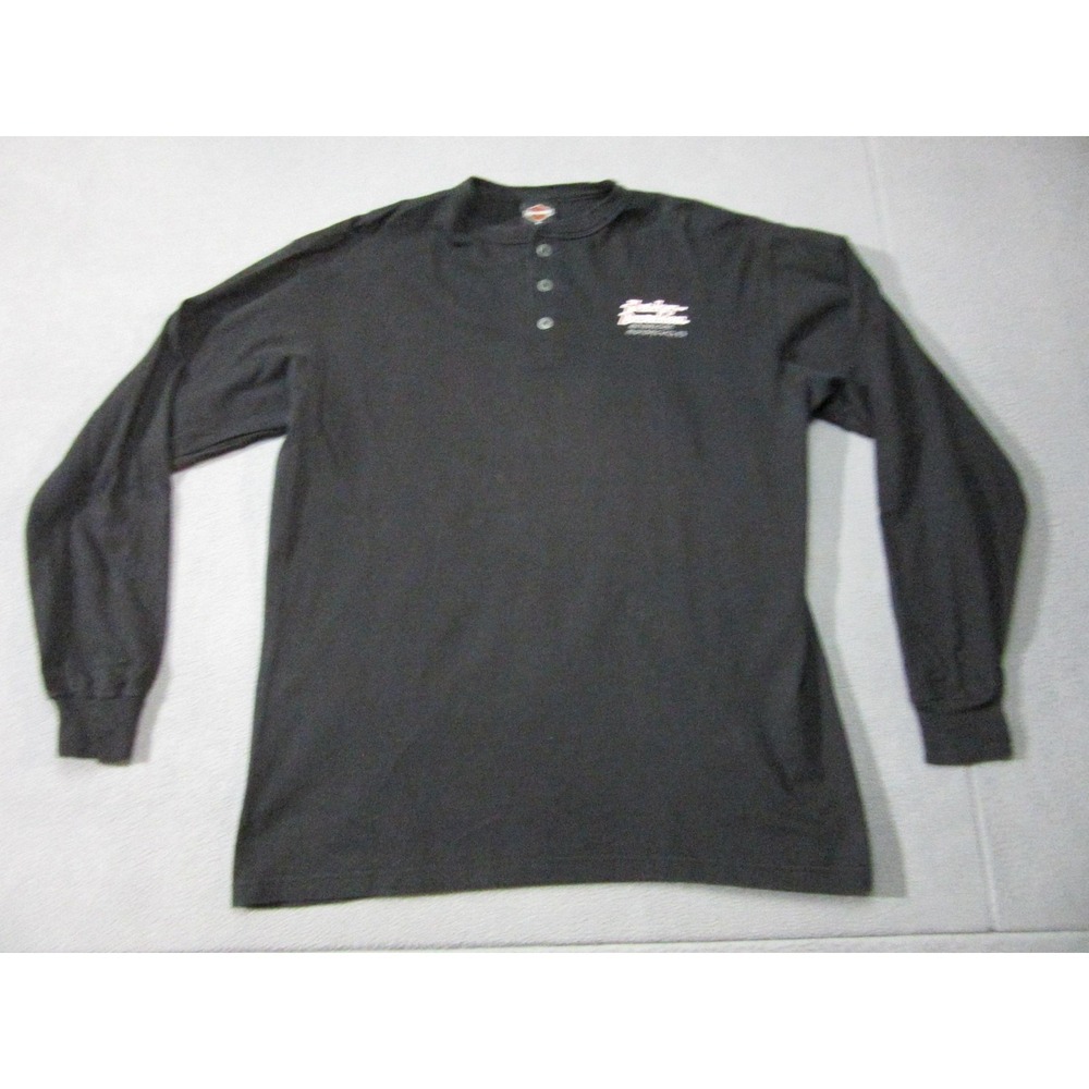Vintage Harley Davidson Henley Shirt Mens XL Black Long Sleeve Holoubek USA
